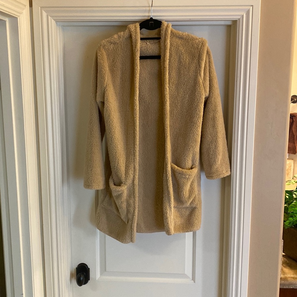 Cardigan sweater with hoodie